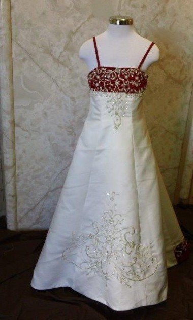 light ivory and apple red wedding gown